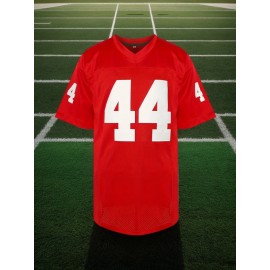 1pc Men'S Red #44 GUMP Embroidered Polyester V-Neck Sports Jersey, Loose Fit, Breathable Knit Fabric, Versatile for Football, Parties, Casual Wear - Four Seasons Top for Teens & Adults