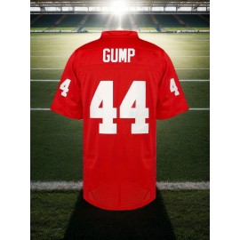 1pc Men'S Red #44 GUMP Embroidered Polyester V-Neck Sports Jersey, Loose Fit, Breathable Knit Fabric, Versatile for Football, Parties, Casual Wear - Four Seasons Top for Teens & Adults