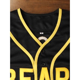 [Sporty] Men's #12 Black Baseball Jersey with Yellow Embroidery - V-Neck, Short Sleeve, Button-Up Shirt, Comfortable Polyester Fabric, Ideal for Training and Games