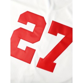 Men'S #27 White Baseball Jersey Stitched Polyester Men'S Retro Baseball Shirt Button Short Sleeved Baseball Top S-3XL Hip Hop Clothess