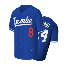 24 Blue Baseball Jersey Stitched Polyester Men'S Retro Baseball Shirt Button Short Sleeved Baseball Top S-3XL Hip Hop Clothes
