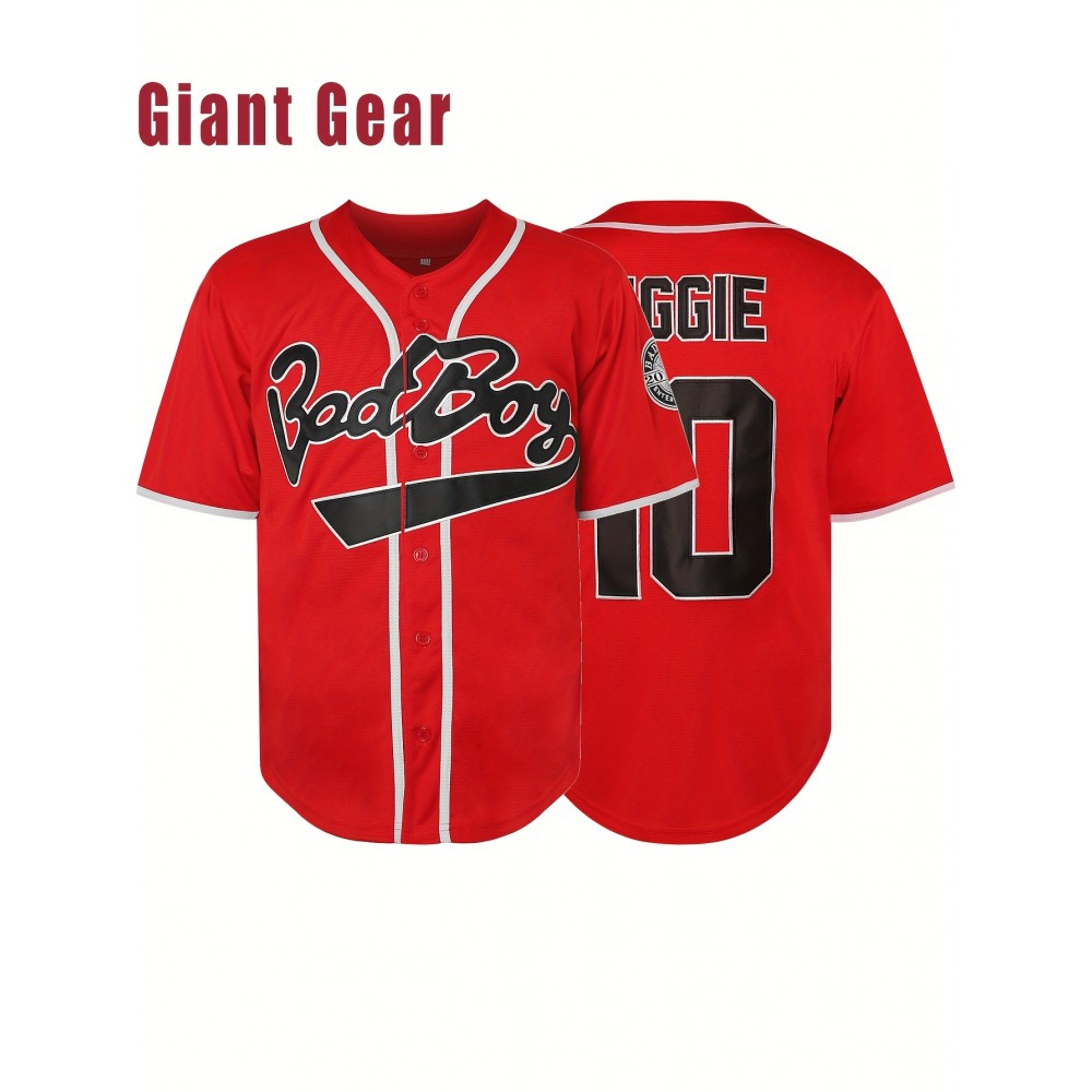 Men's Baseball Jersey #10 Red V-Neck Breathable Loose Fit with Bad Boys & Number 10 Design, Machine Washable for Sports, Casual Outings, Parties (Sizes S-3XL), Outdoor Activities Apparel | Sporty Vneck Style | Detailing