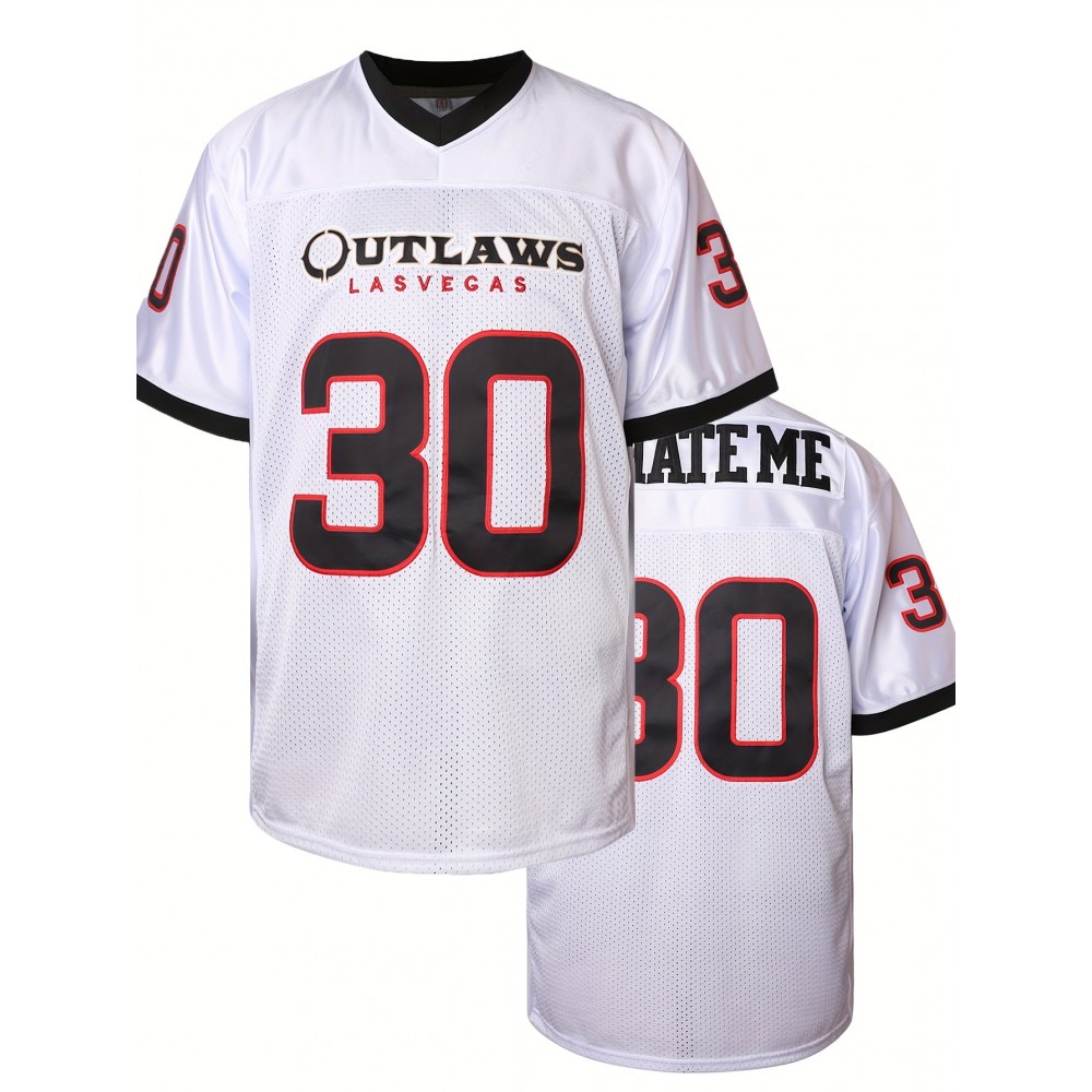 Men's #30 Embroidered Football Jersey - Breathable White Sports Shirt with V-Neck, Striped Sleeves for Outdoor Activities & Parties, Sizes S-XXXL, Outdoor Party Attire|Striped Sports Shirt|Polyester Fiber Jersey, Football Accessories Men's #30 Embroidered Football Jersey - Breathable White Sports Shirt with V-Neck, Striped Sleeves for Outdoor Activities & Parties, Sizes S-XXXL, Outdoor Party Attire|Striped Sports Shirt|Polyester Fiber Jersey, Football Accessories