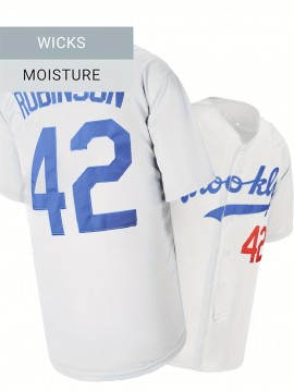 #42 White Baseball Jersey Stitched Polyester Men'S Retro Baseball Shirt Button Short Sleeved Baseball Top S-3XL Hip Hop Clothes