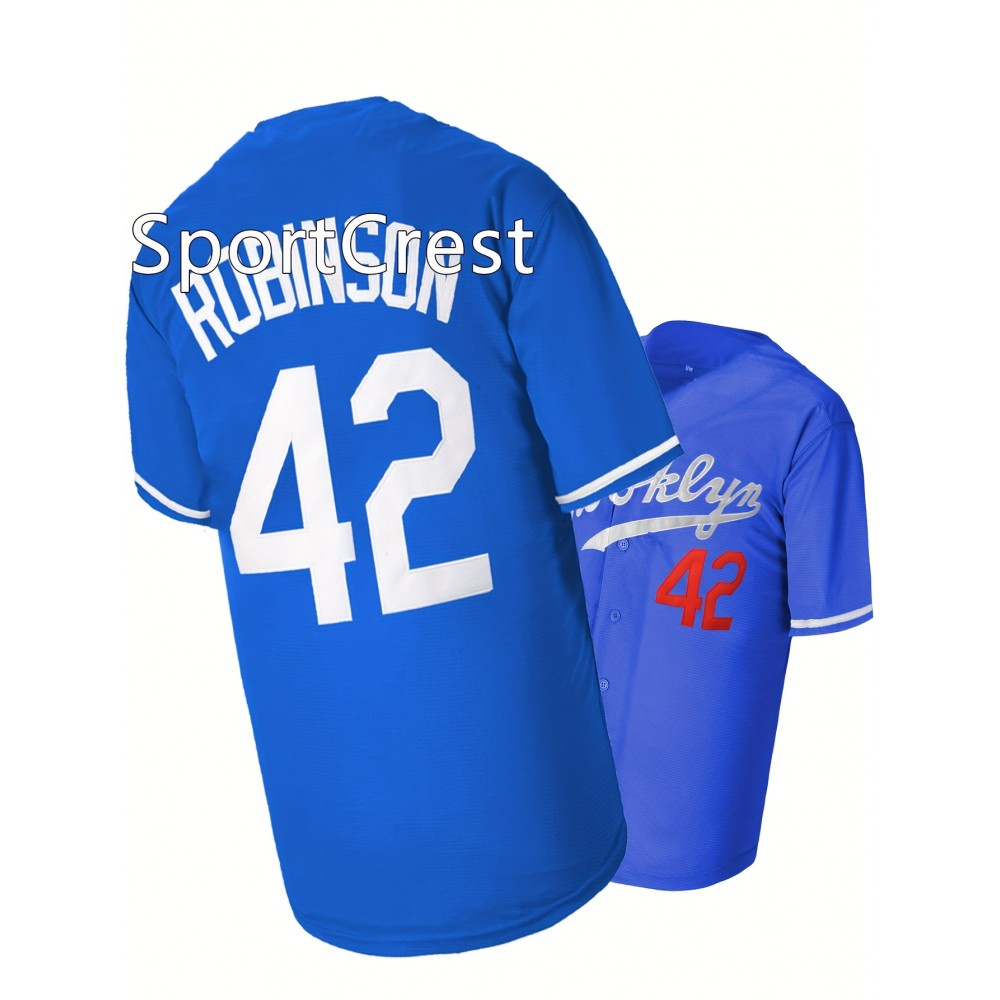 Men's Retro Baseball Jersey #42 Blue & Red Embroidered V-Neck Loose Fit Short Sleeve Top - Breathable Polyester, Machine Washable for Sports, Parties, Holidays (S-3XL), Holiday Apparel | Sporty Style | Quality Stitching Men's Retro Baseball Jersey #42 Blue & Red Embroidered V-Neck Loose Fit Short Sleeve Top - Breathable Polyester, Machine Washable for Sports, Parties, Holidays (S-3XL), Holiday Apparel | Sporty Style | Quality Stitching