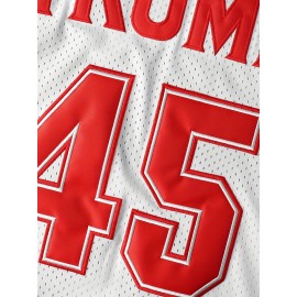 Stitched #45 White Basketball Sports Jersey, Sleeveless Basketball Jersey, Polyester Basketball Shirt Classic Tank Top - Gift For Basketball Fans