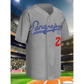 Men's Retro Baseball Jersey #21 Black & White Embroidered V-Neck Loose Fit Short Sleeve Top - Breathable Polyester, Machine Washable, All-Season Casual & Sports Wear (S-3XL), Outdoor Activity Apparel | Sporty Vneck Style | Durable Sportswear
