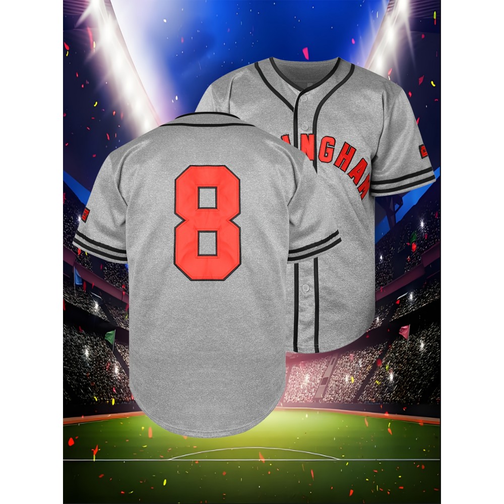 Men's Breathable V-Neck Baseball Jersey #8, Embroidered Polyester Sportswear for Streetwear, Team Sports, Beach - Loose Fit Knit Fabric, Sizes S-3XL Men's Breathable V-Neck Baseball Jersey #8, Embroidered Polyester Sportswear for Streetwear, Team Sports, Beach - Loose Fit Knit Fabric, Sizes S-3XL