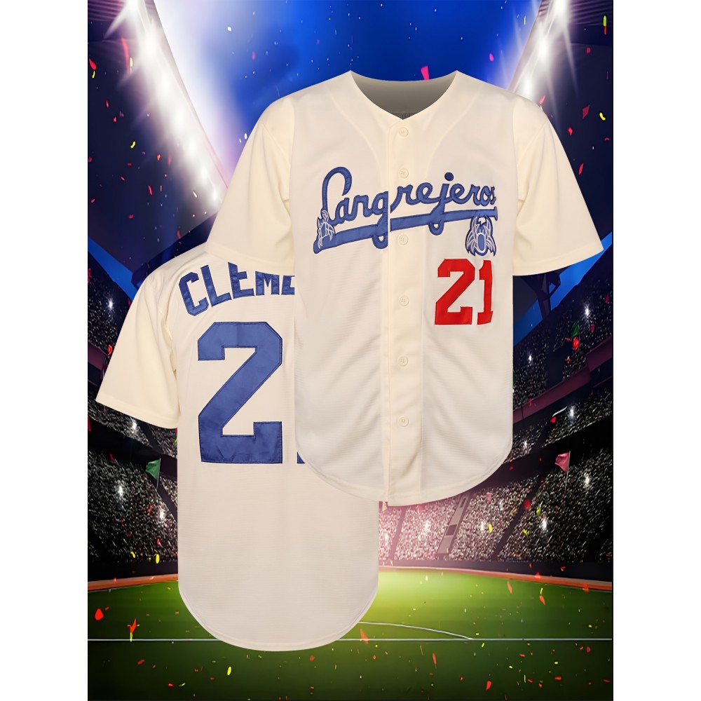 Men's Breathable Beige Baseball Jersey #21, V-neck Embroidered Polyester Sportswear for Team Sports, Beach, and Casual Wear, Loose Knit Fabric, Sizes S-3XL Men's Breathable Beige Baseball Jersey #21, V-neck Embroidered Polyester Sportswear for Team Sports, Beach, and Casual Wear, Loose Knit Fabric, Sizes S-3XL