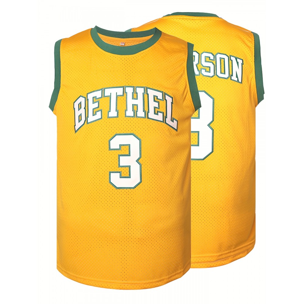 Men's #3 Yellow Embroidered Basketball Jersey - Sleeveless Polyester Sports Top with Green Trim, Classic Athletic Shirt for Fans, Parties, and Casual Wear, Outdoor Apparel | Team Style Top | Embroidered Details Men's #3 Yellow Embroidered Basketball Jersey - Sleeveless Polyester Sports Top with Green Trim, Classic Athletic Shirt for Fans, Parties, and Casual Wear, Outdoor Apparel | Team Style Top | Embroidered Details