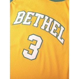 Men's #3 Yellow Embroidered Basketball Jersey - Sleeveless Polyester Sports Top with Green Trim, Classic Athletic Shirt for Fans, Parties, and Casual Wear, Outdoor Apparel | Team Style Top | Embroidered Details