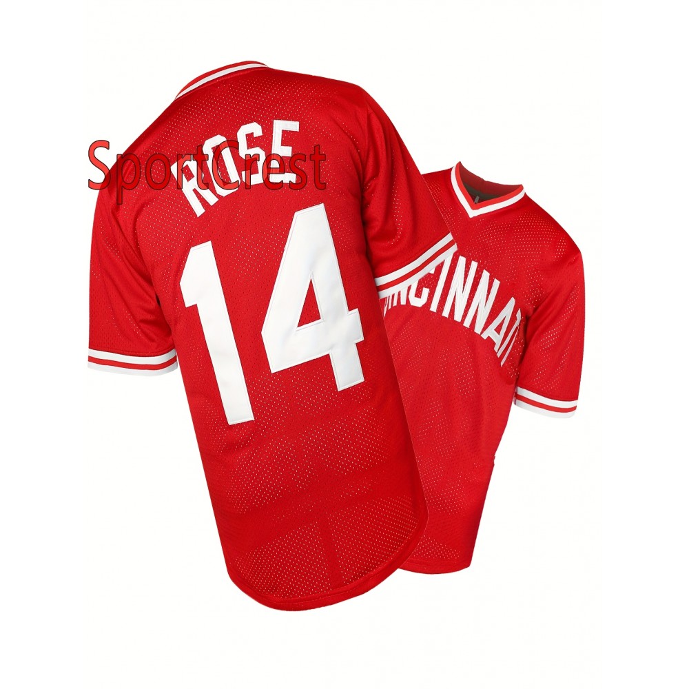 Men's Breathable Baseball Jersey with Embroidered #14 & ROSE Design, 100% Polyester V-Neck Short Sleeve Shirt, Loose Fit for Training, Competition & Casual Wear - All-Season Machine Washable, Best for Christmas Men's Breathable Baseball Jersey with Embroidered #14 & ROSE Design, 100% Polyester V-Neck Short Sleeve Shirt, Loose Fit for Training, Competition & Casual Wear - All-Season Machine Washable, Best for Christmas