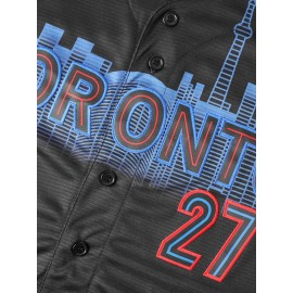 Men's Retro Baseball Jersey Number 27 - Black Polyester V-Neck Loose Fit with Full Embroidery, Moisture-Wicking & Machine Washable - All-Season Casual & Sports Wear (S-3XL), Outdoor Activity Apparel | Sporty Look | Durable Embroidery, Best for Christmas