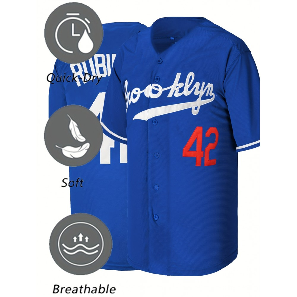 Hot #42 Blue Baseball Jersey Stitched Polyester Men'S Retro Baseball Shirt Button Short Sleeved Baseball Top S-3XL Hip Hop Clothes Hot #42 Blue Baseball Jersey Stitched Polyester Men'S Retro Baseball Shirt Button Short Sleeved Baseball Top S-3XL Hip Hop Clothes