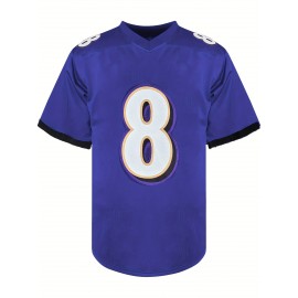 #8 Purple Embroidered Football Jersey - Breathable Polyester V-Neck Sports Shirt, Casual & Athletic Wear for Parties and Outdoor Activities, Sizes S-XXXL, Outdoor Activity Shirt|Embroidered Sports Top|Comfortable Athletic Wear, Football Accessories
