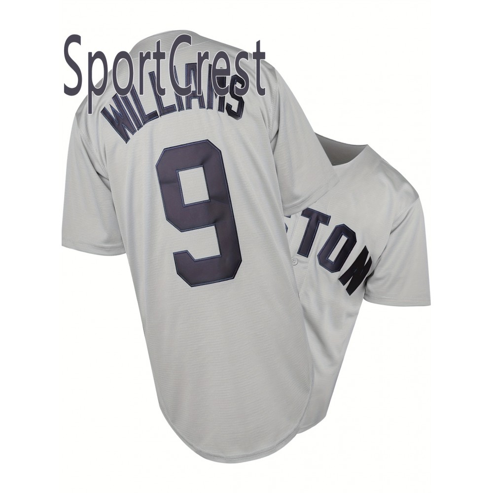 Men's Retro Baseball Jersey #9 - Grey with Navy Stitching, Loose Fit V-Neck Button-Up Short Sleeve, Embroidered Polyester Top for Sports, Casual & Holidays (S-3XL) Men's Retro Baseball Jersey #9 - Grey with Navy Stitching, Loose Fit V-Neck Button-Up Short Sleeve, Embroidered Polyester Top for Sports, Casual & Holidays (S-3XL)