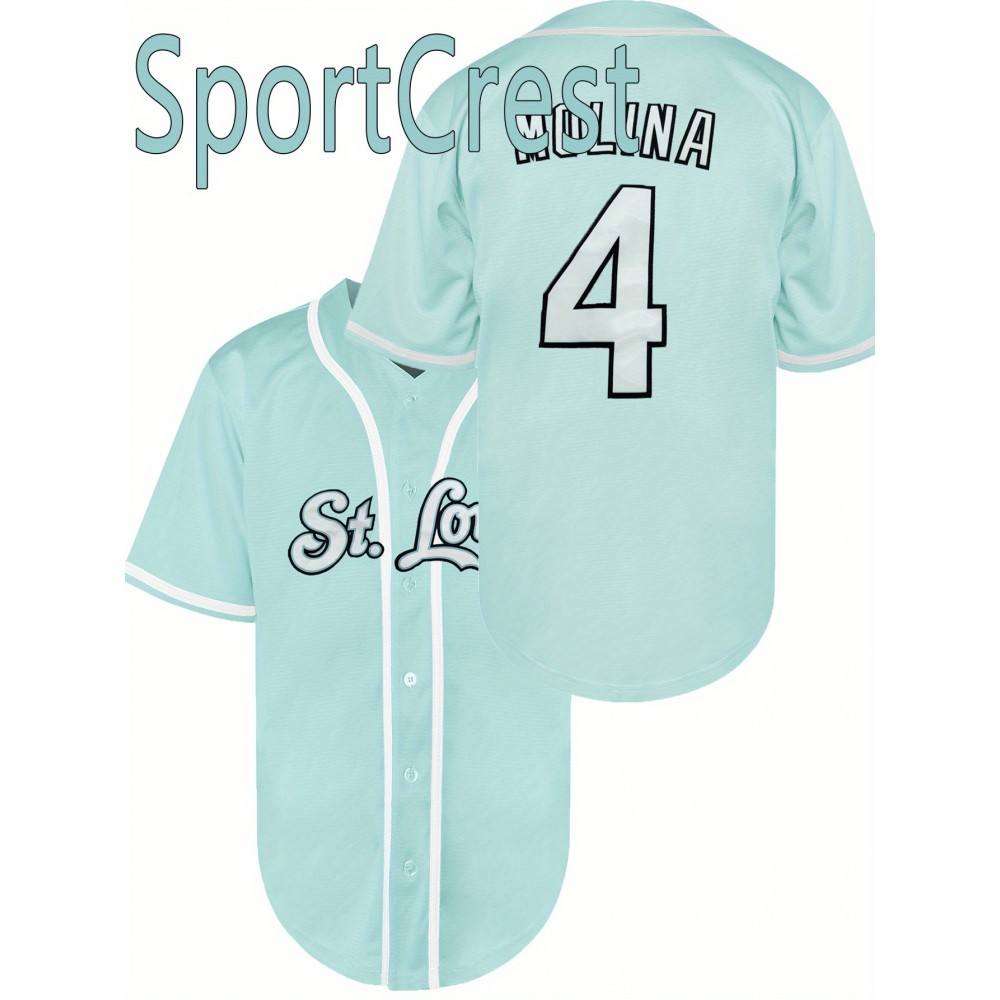 Sports Classic Letter & Number #4 Embroidered Design, Men'S Breathable Baseball Jersey, Short Sleeve Shirt For Training And Competition Sports Classic Letter & Number #4 Embroidered Design, Men'S Breathable Baseball Jersey, Short Sleeve Shirt For Training And Competition