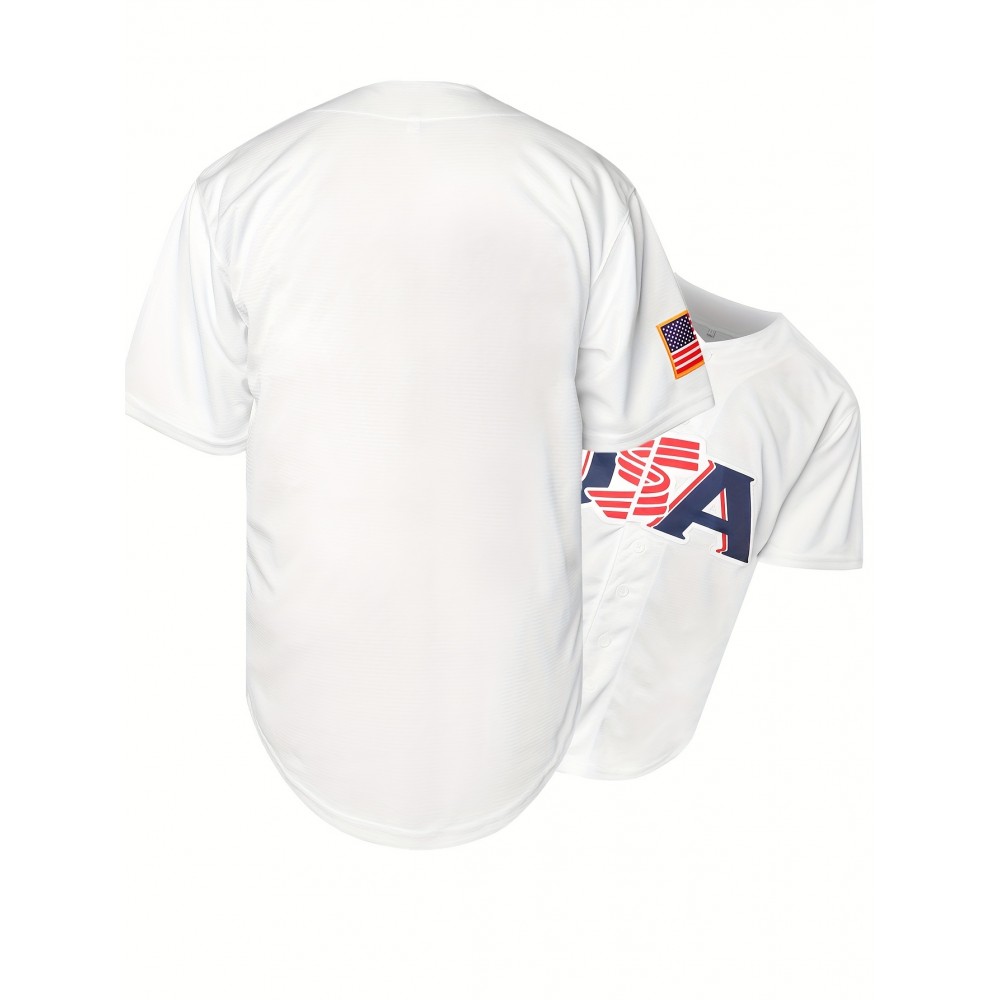 Men's White Polyester Baseball Jersey | USA Embroidered V-Neck | Multi-Season Sports & Casual Wear | Machine Washable | Breathable, Loose Fit | Ideal for Outdoor Activities & Festive Occasions Men's White Polyester Baseball Jersey | USA Embroidered V-Neck | Multi-Season Sports & Casual Wear | Machine Washable | Breathable, Loose Fit | Ideal for Outdoor Activities & Festive Occasions