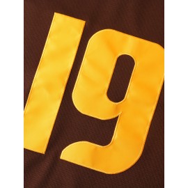 19 Brown Breathable Embroidered Football Jersey - Casual V-Neck Sports Shirt For Outdoor Activities & Parties, Sizes S-XXXL