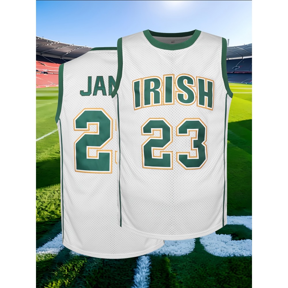 Men's #23 Basketball Jersey - White & Green Retro Design, Breathable Polyester, Number 23, Sizes S-XXXL, Perfect for Team Sports, Casual Wear, and Basketball Training