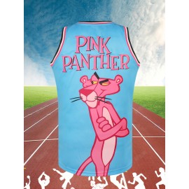 Men'S #3 Pink Panther Graphic Tank Top, 100% Polyester Embroidered Sports Jersey, Sleeveless Crew Neck, Slight Stretch, Loose Fit, for Casual, Running, Training, Hiking, Basketball, Cycling, Fishing, Daily & Weekend Wear, Adult & Teen Sizes S-3XL