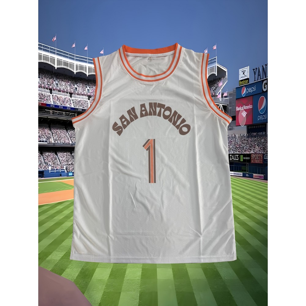 Men's #1 San Antonio Basketball Jersey - White Sleeveless Sports Shirt for Training, Competition & Team Activities, S-XXXL, Polyester, Loose Fit, Machine Washable, Casual Sportswear | Casual Style Jersey | Polyester Fabric Men's #1 San Antonio Basketball Jersey - White Sleeveless Sports Shirt for Training, Competition & Team Activities, S-XXXL, Polyester, Loose Fit, Machine Washable, Casual Sportswear | Casual Style Jersey | Polyester Fabric