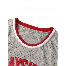 Men'S Bayside 25 Grey Basketball Jersey, Polyester Knit Fabric, Crew Neck Sleeveless Sports Shirt, Breathable & Moisture-Wicking, for Casual, Running, Training, Team Sports & Parties