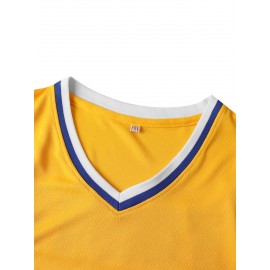 Men's #22 Crenshaw Embroidered Basketball Jersey - Yellow with Blue Trim, V-Neck, Sleeveless Sports Uniform for Streetball, Parties & Casual Wear, Sizes S-XXXL