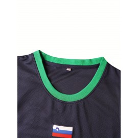 Men's Basketball Jersey #77 - Navy Blue Slovenia National Team Design with Flag Patch, Loose Fit Breathable Fabric for Training, Team Sports & Casual Wear (S-XXXL), Team Apparel | Casual Jersey | Detailing, Basketball Gear