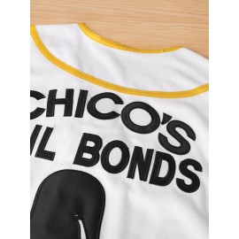 Men'S #3 White Baseball Jersey, Embroidered Short-Sleeve Baseball Jersey, V-Neck Loose Button-Up Shirt, a Comfortable Top Suitable for Training And Games.