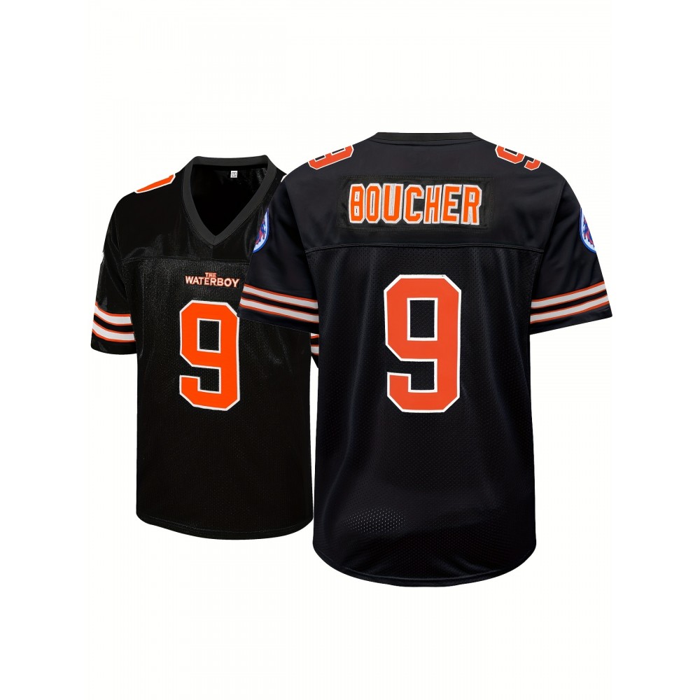 Men's #9 Embroidered Breathable Football Jersey, V-Neck Black Short Sleeve American Football Shirt for Training, Game and Party Uniform Men's #9 Embroidered Breathable Football Jersey, V-Neck Black Short Sleeve American Football Shirt for Training, Game and Party Uniform