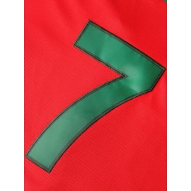 Men's #7 Red Embroidered Baseball Jersey - V-Neck, Short Sleeve, Loose Button-Up Shirt, Comfortable Polyester Fabric, Ideal for Training & Games, Training Apparel|Embroidered Shirt|Comfortable Fit