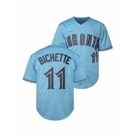 Men'S #11 Blue Baseball Jersey, Embroidered Short-Sleeve Baseball Jersey, V-Neck Loose Button-Up Shirt, a Comfortable Top Suitable for Training And Games.