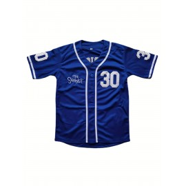 30# Youth and Children's Baseball Sweatshirt Button Shirt Men's Jersey Embroidered Retro Short Sleeve V-neck Casual Sportswear Loose Game and Party