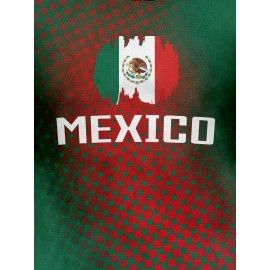 Women's Large Size Professional Sports Fabric Creative Pattern Print Mexico Home Soccer Jersey T-shirt, Soccer Jersey Flag Uniforms Shirts Breathable And Lightweight, Moisture-Wicking, As Gifts For Sports Fans