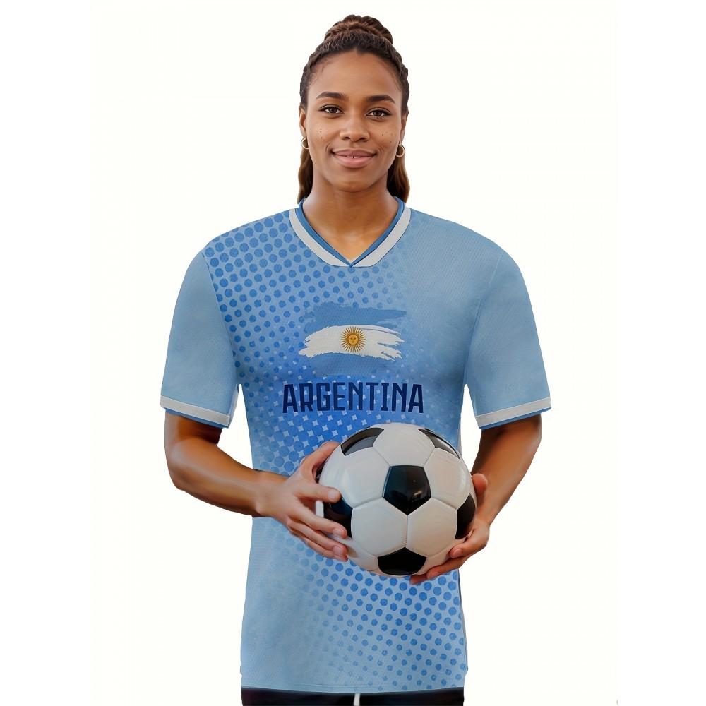 Women's Large Size Professional Sports Fabric Creative Pattern Print South American National Team Soccer Jersey T-shirt, Soccer Jersey Flag Uniforms Shirts, Breathable And Lightweight, Moisture-Wicking, As Gifts For Sports Fans