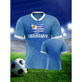 Women's Large Size Professional Sports Fabric Creative Pattern Print South American National Team Soccer Jersey T-shirt, Soccer Jersey Flag Uniforms Shirts, Breathable And Lightweight, Moisture-Wicking, As Gifts For Sports Fans