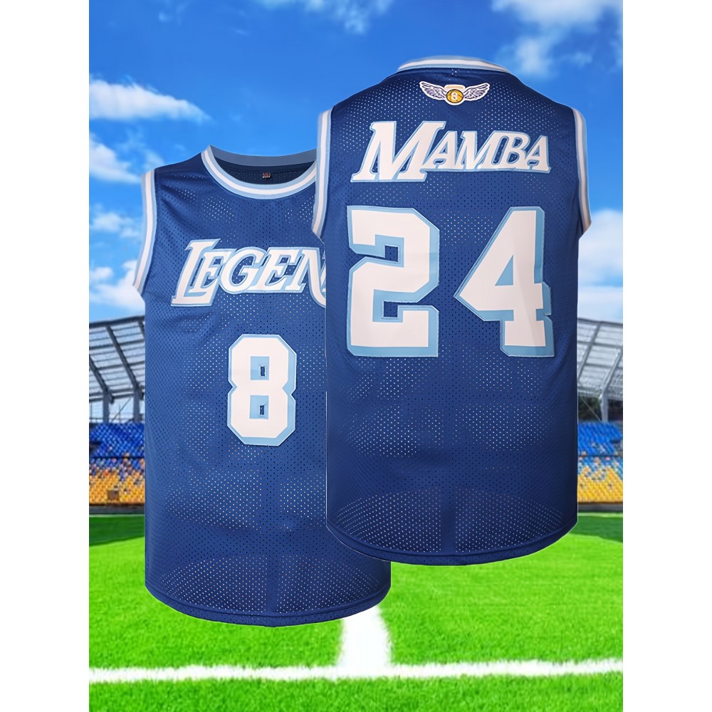 1pc Men'S Breathable Polyester Basketball Jersey, Embroidered #8-24, Crew Neck, Slight Stretch, Loose Fit, Machine Washable - Ideal for Sports, Casual, Streetwear, Parties, Sizes S-XXXL