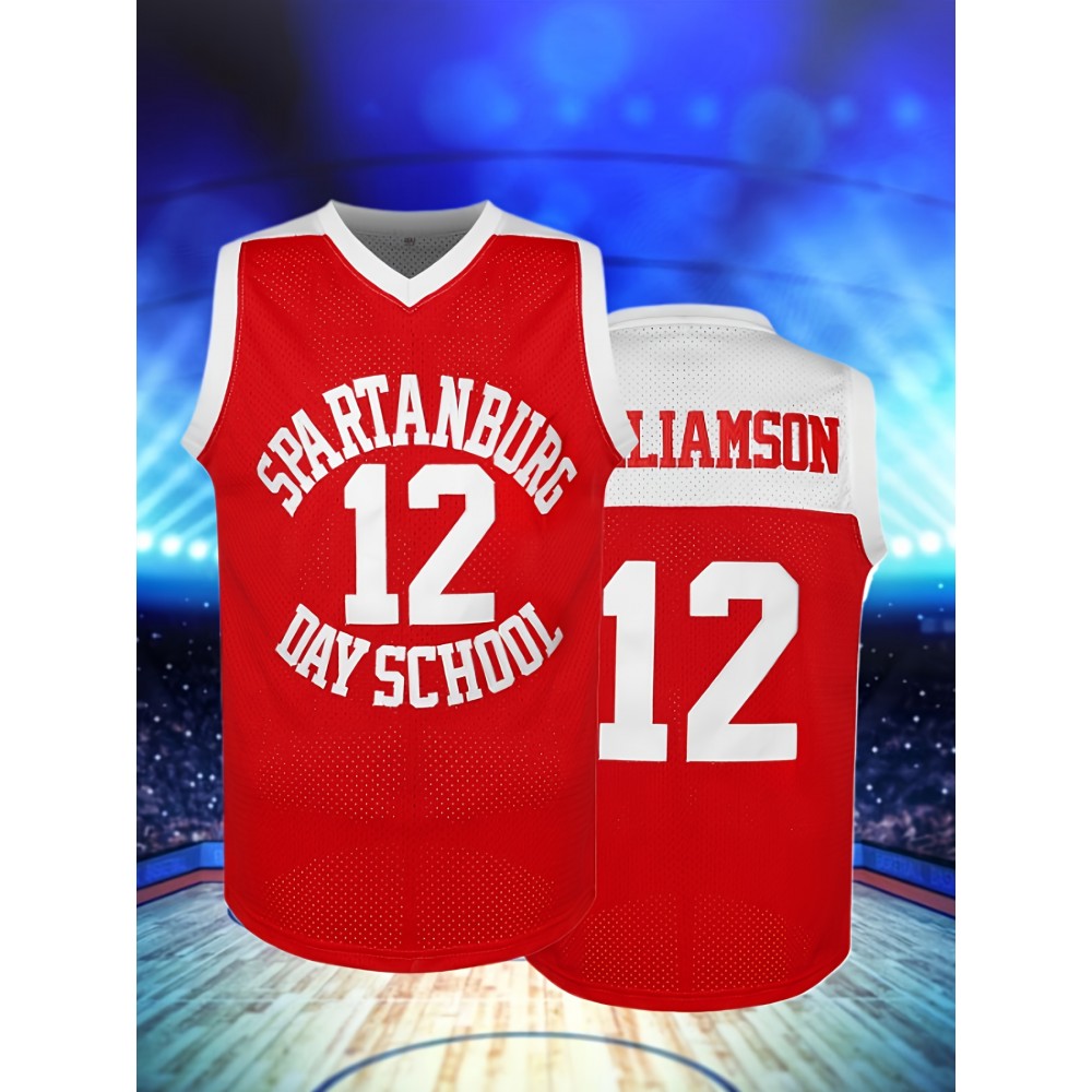 Men'S Red Basketball Suit #12 Classic Retro Embroidered Sleeveless Sweatwicking And Breathable Tank Top Basketball Suit, Suitable For Training And Competition, Siz S-3XL
