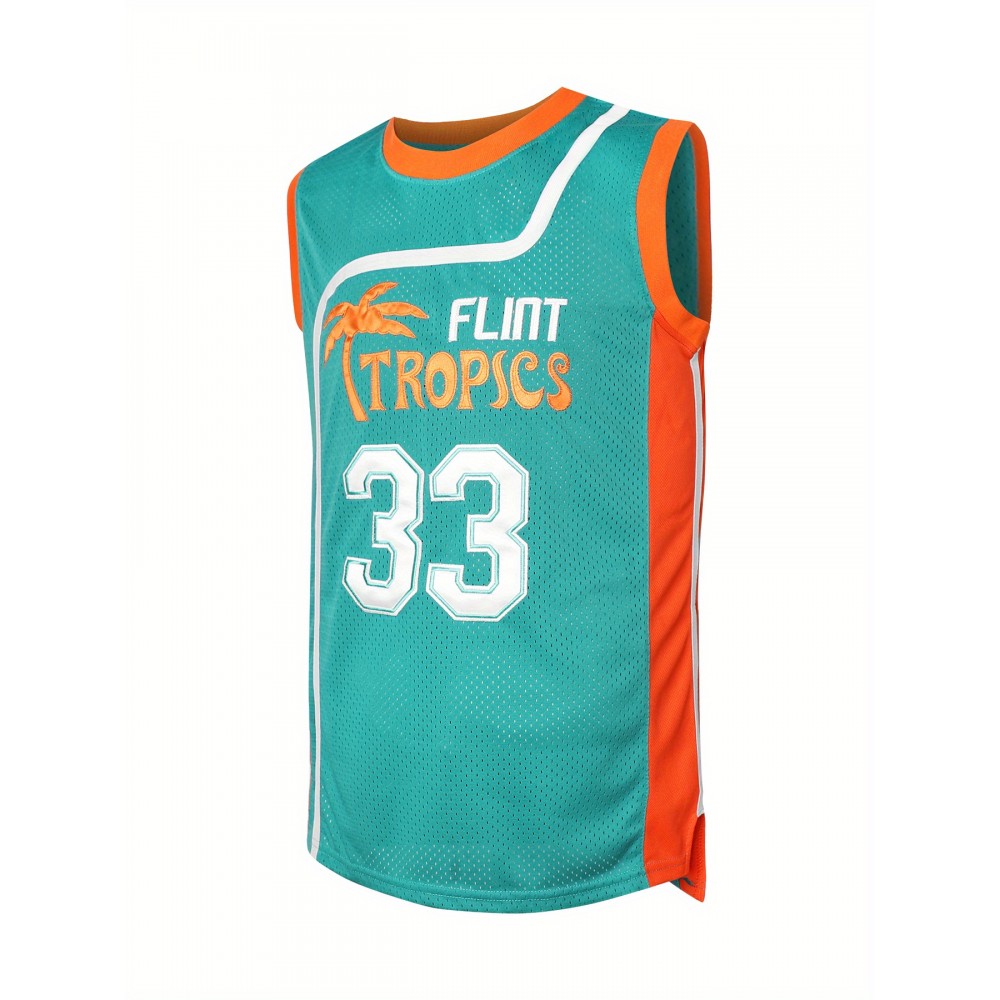 Men's #33 Flint Tropics Retro Embroidered Basketball Jersey - Breathable, Sleeveless Round Neck Sports Uniform for Training & Competition