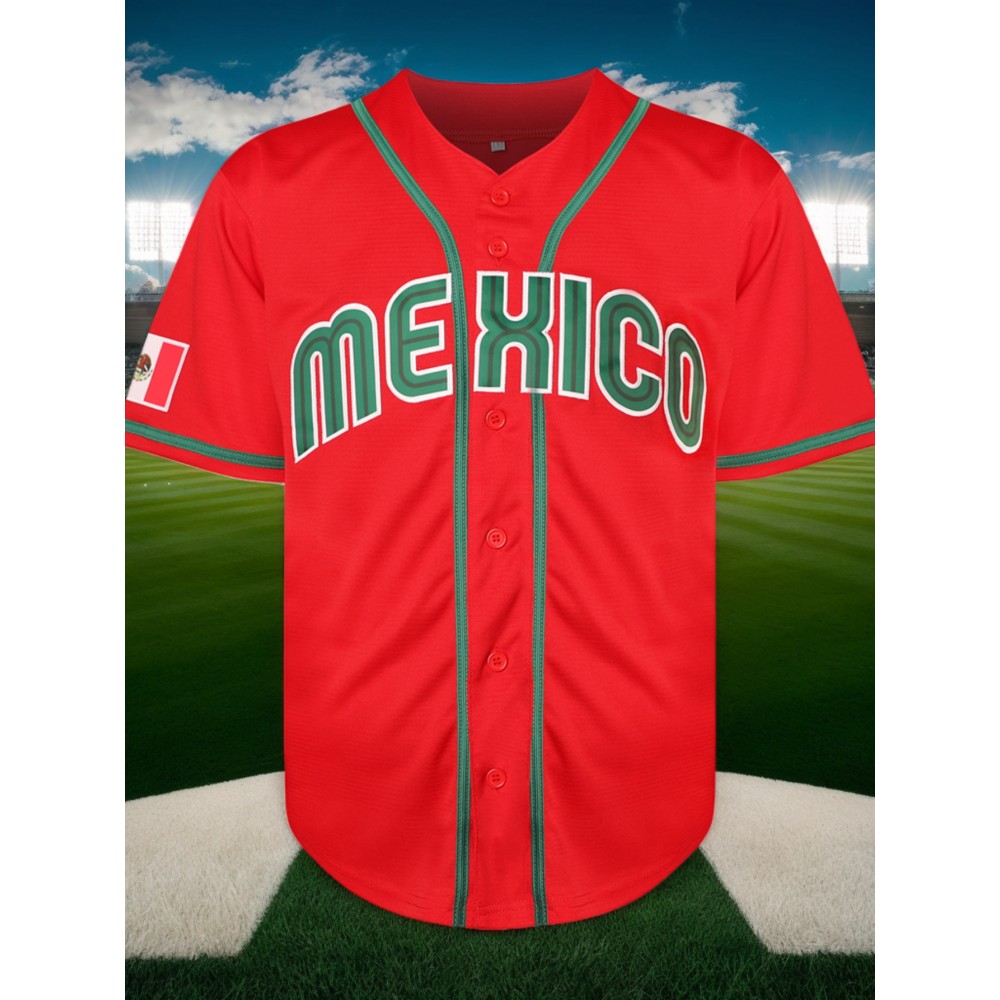 Men's #7 Red Embroidered Baseball Jersey - V-Neck, Short Sleeve, Loose Button-Up Shirt, Comfortable Polyester Fabric, Ideal for Training & Games, Training Apparel|Embroidered Shirt|Comfortable Fit Men's #7 Red Embroidered Baseball Jersey - V-Neck, Short Sleeve, Loose Button-Up Shirt, Comfortable Polyester Fabric, Ideal for Training & Games, Training Apparel|Embroidered Shirt|Comfortable Fit